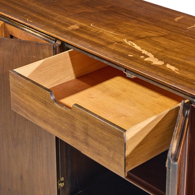 Brown Bert England Mid Century Walnut and Brass Credenza For Sale - Image 8 of 10