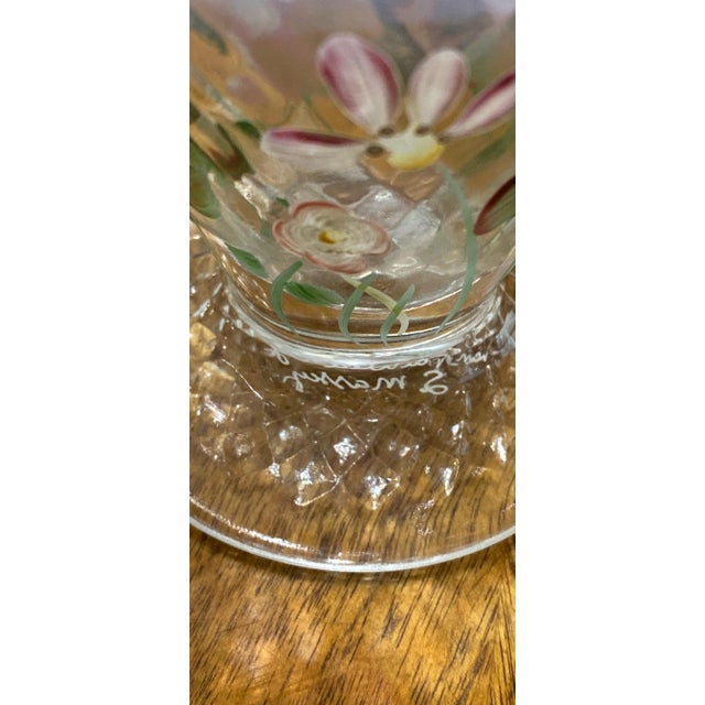 Pink Signed Hand Painted Fenton Art Glass Basket, Pink Opalescent Ruffled Edge, Signed S. Massey For Sale - Image 8 of 16