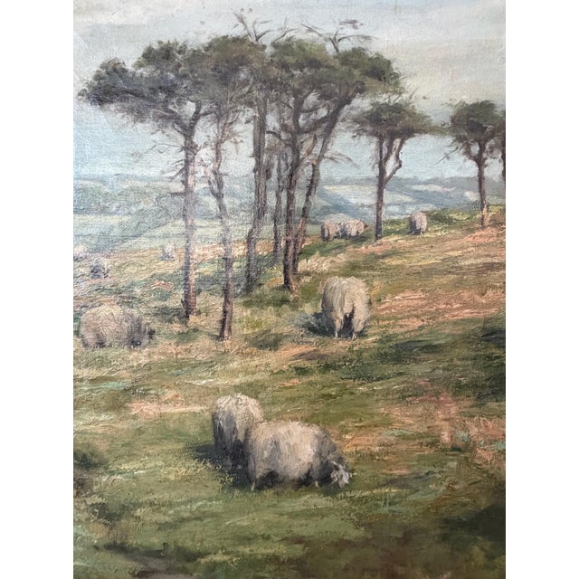 English Antique 1800s Pastoral Landscape - Signed Oil on Canvas For Sale - Image 3 of 6