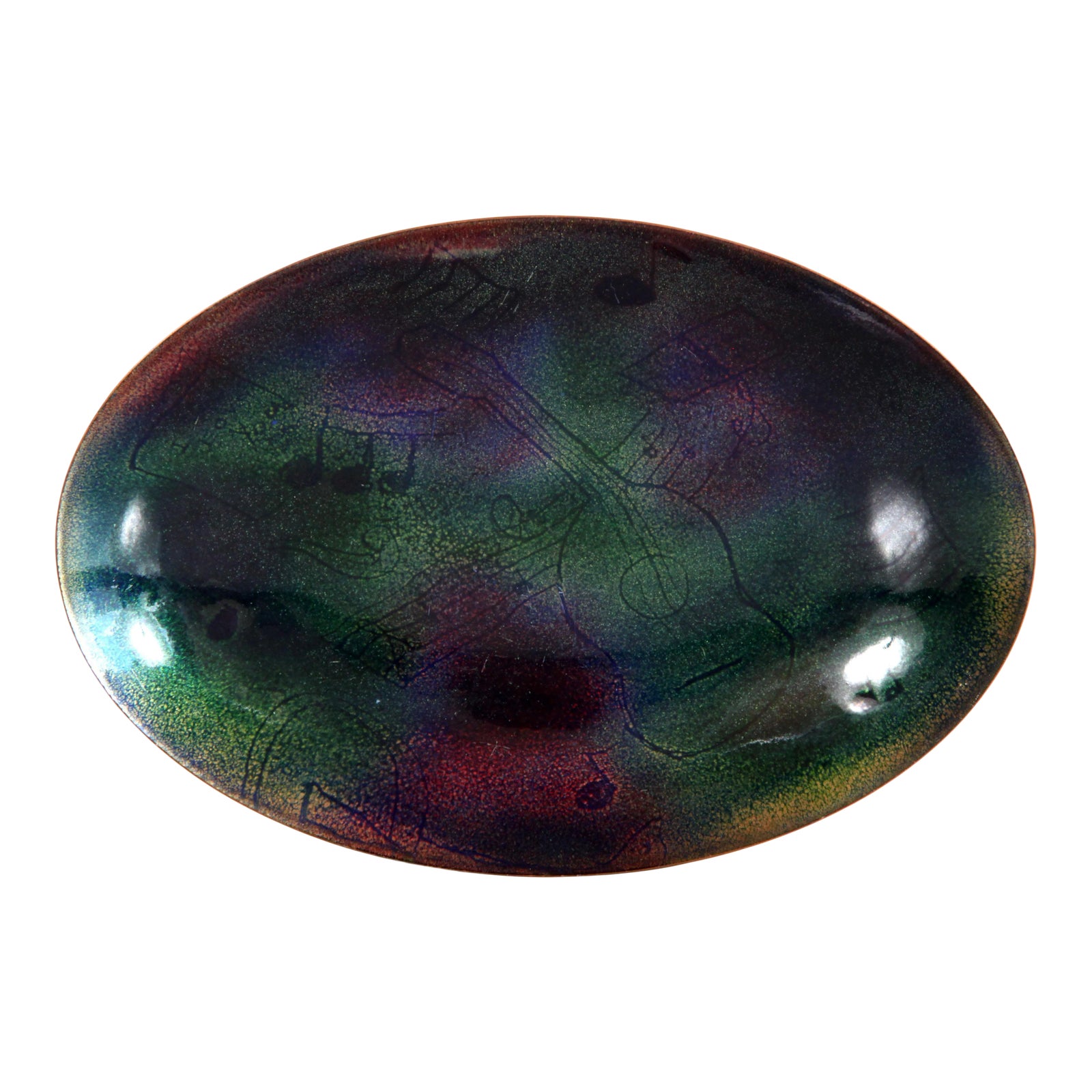 Vintage Mid Century Modern Rainbow Enamel on Copper Musical Plate / Bowl