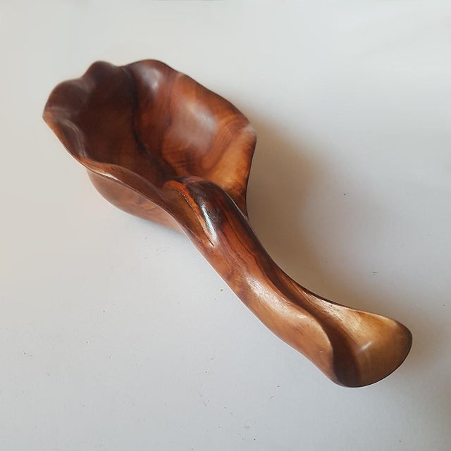 Leaf Bowl in Olive Wood from Atelier Falfer, 1950s For Sale - Image 7 of 11