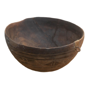 Antique Engraved Bowl W/ Brass Ring Handle