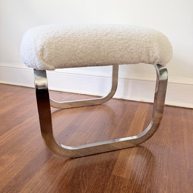 MCM Cantilever Chrome Ottoman Stool by Milo Baughman for Dia For Sale - Image 10 of 12