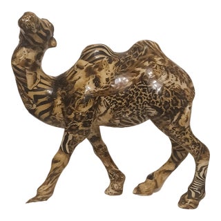 Vintage 1980s "La Vie Safari" Patchwork Ceramic Camel Figurine For Sale