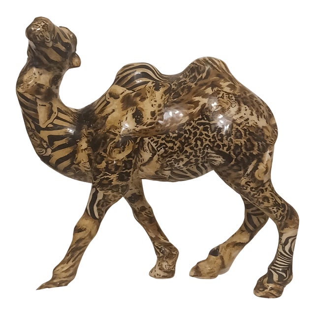 Vintage 1980s "La Vie Safari" Patchwork Ceramic Camel Figurine For Sale