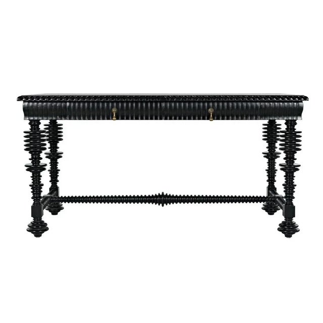 This striking desk is a sublime example of spool turning. Its magnificent legs and stretcher, ornately carved apron, and...