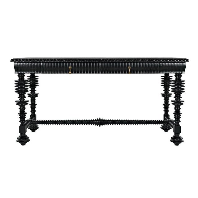 This striking desk is a sublime example of spool turning. Its magnificent legs and stretcher, ornately carved apron, and...