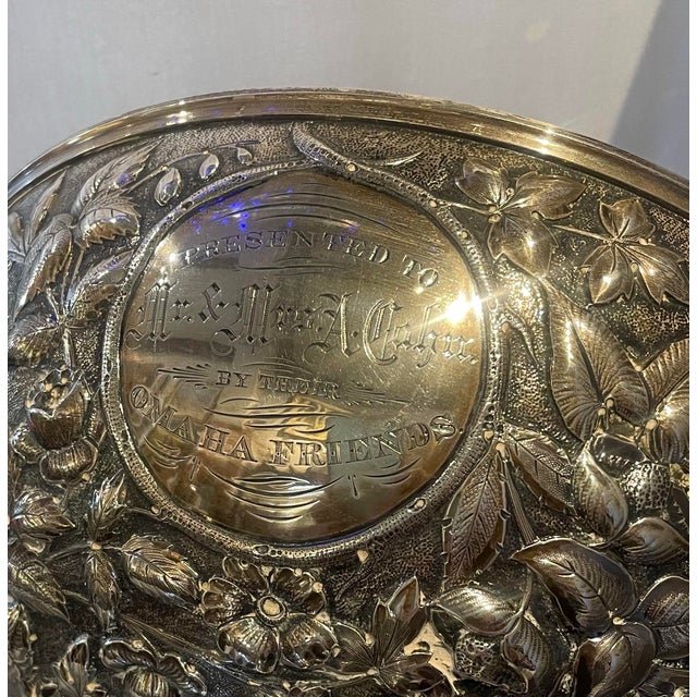 Silver 1854 Antique Sterling Silver Repousse Large Presentation Piece by Wallace For Sale - Image 8 of 11