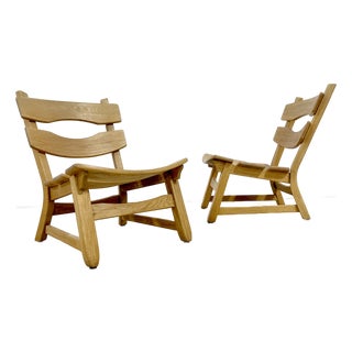 Pair of Dittmann & Co Brutalist Fireplace Oak Danish Modern Chairs For Sale