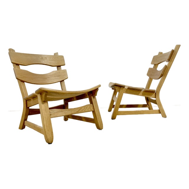 Pair of Dittmann & Co Brutalist Fireplace Oak Danish Modern Chairs For Sale