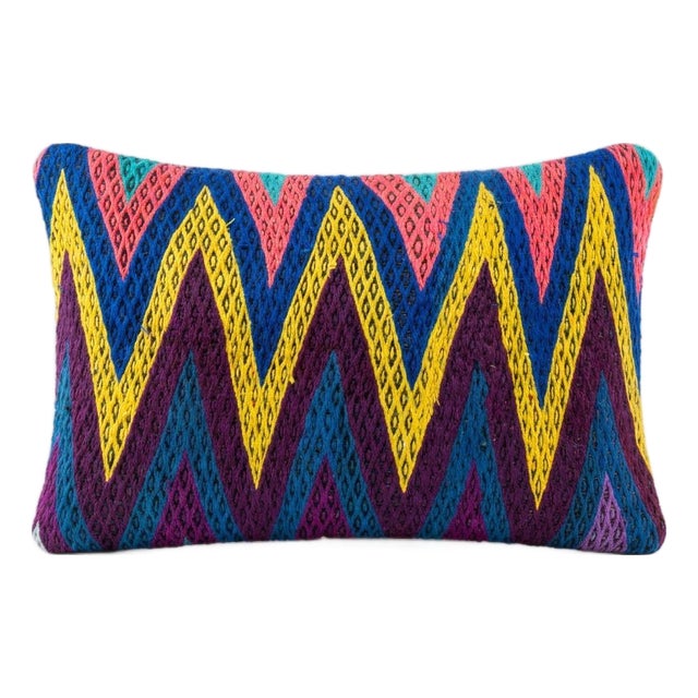 Handwoven Turkish Kilim Lumbar Rug Pillow Cover 16'' X 24'' For Sale