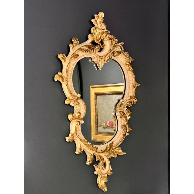 Rococo Pair of 19th Century Italian Rococo Style Carved Cream Painted and Giltwood Mirrors For Sale - Image 3 of 15