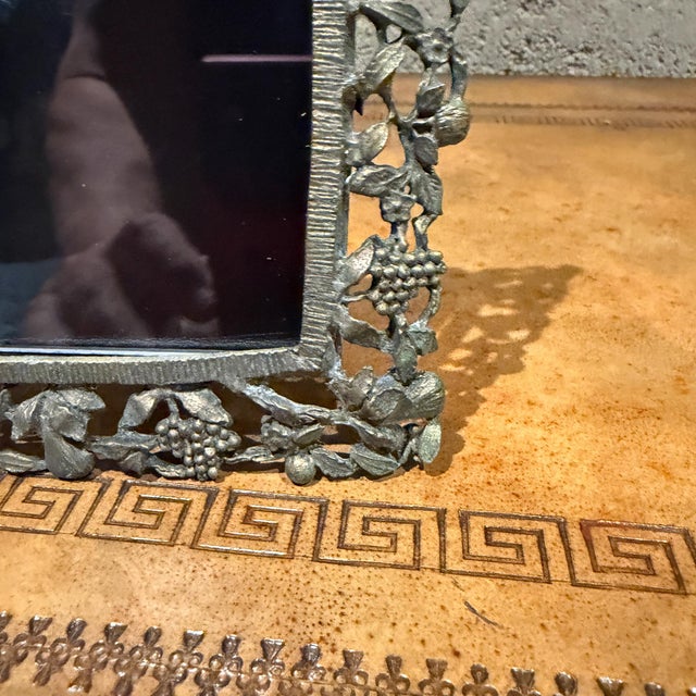 Metal Intricate Floral and Vine Design Pewter Picture Frame Art Nouveau For Sale - Image 7 of 11