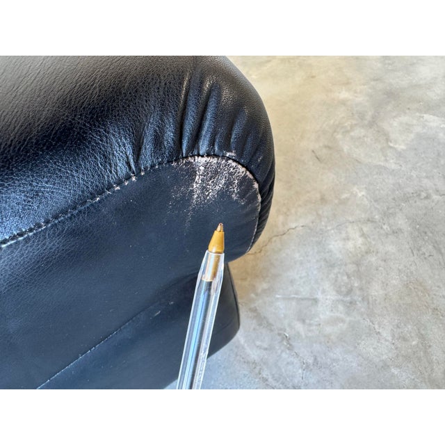 Vintage Italian Postmodern Black Leather Ottoman by Natuzzi For Sale - Image 9 of 12