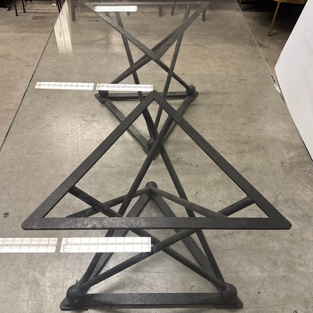 Formations Dual Iron Pedestal Base Glass Dining Table For Sale - Image 9 of 16