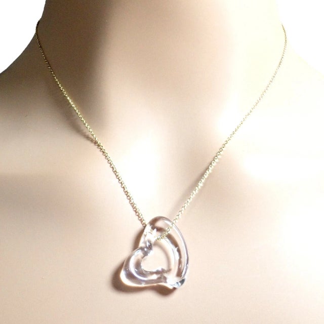 Mid 20th Century Tiffany & Co. Peretti Yellow Gold Large Open Heart Rock Crystal Necklace For Sale - Image 9 of 9