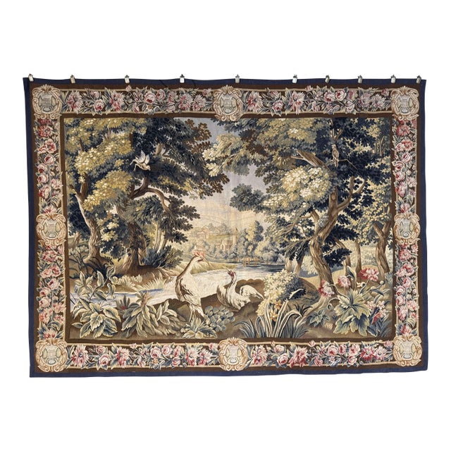 19th Century French Handwoven Aubusson Verdure Wall Tapestry For Sale