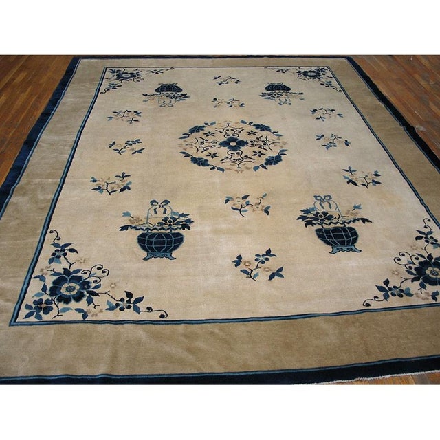 Late 19th Century 1890s Ivory Vase Medallion Antique Chinese Peking Rug 9' 3" X 11' 9" Wool Carpet For Sale - Image 5 of 10