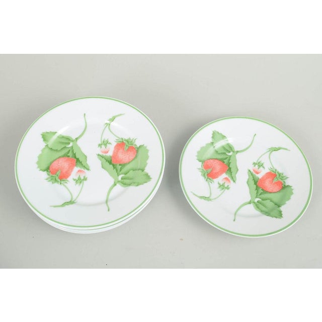 Bill Goldsmith for Limoges, Fraise, set of 6 plates. Set of six small porcelain plates decorated with strawberries and...