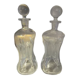 Pair of 1960s Danish Holmegaard Kluk Kluk Pinched Glass Decanters