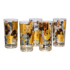 Vintage Vito Bari Gold Drinking Glasses Set of 6 Hollywood Regency Retro 1950s