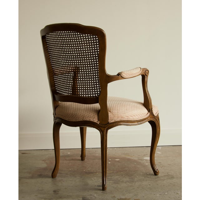 Kindel Furniture Blush Fabric Kindel French Louis XV Caned Back Fauteuil Armchair, 1977 For Sale - Image 4 of 6