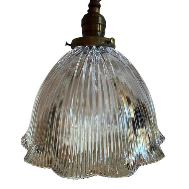 Vintage Large Fluted Halophane Pendant Light For Sale In Los Angeles - Image 6 of 6