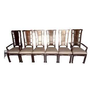 Set of 6 Brown Chin Hua Chinoiserie Dining Chairs For Sale