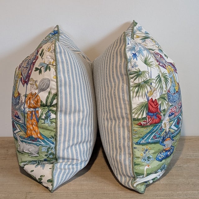 Chinoiserie Brunschwig & Fils Lodi Garden Pillows in Ivory - Pair For Sale - Image 3 of 9