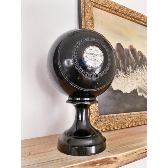 English 1937 English Sterling & Wood Trophy Lawn Bowling Ball on Stand For Sale - Image 3 of 5