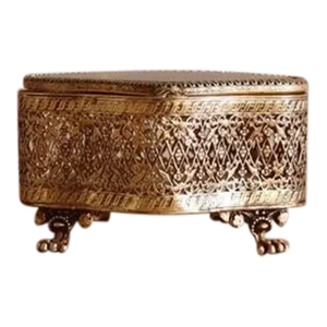 Vintage Gold Filigree & Beveled Glass Vanity Box
