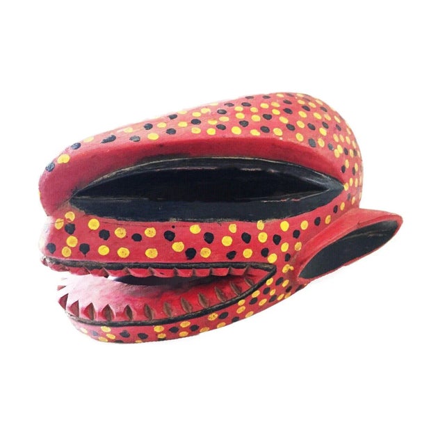 Vintage African Lg Colorful Leopard Mask Bozo Bamana 14" H For Sale - Image 4 of 9