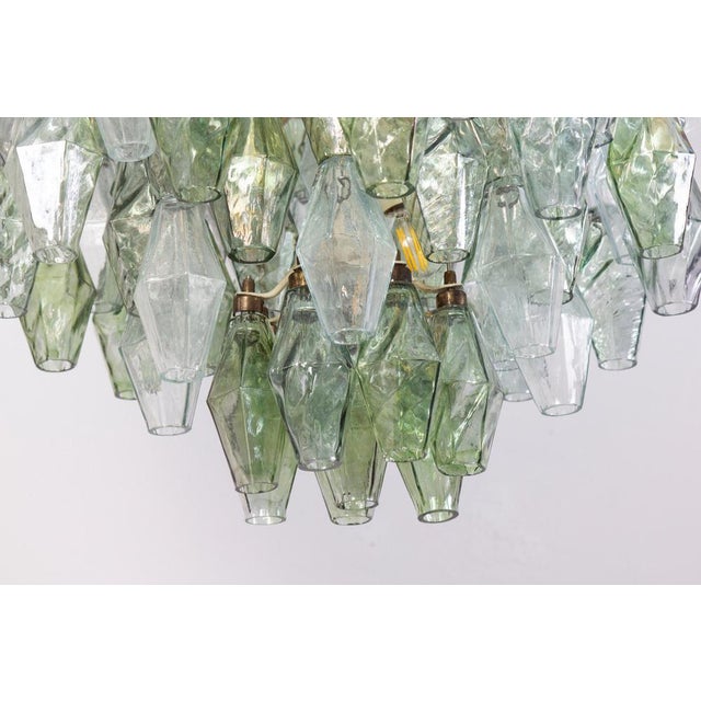 Glass Mid-Century Green and Clear Poliedri Chandelier, 1960 For Sale - Image 7 of 15