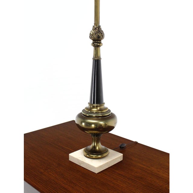 Mid 20th Century Pair Mid Century Modern Stiffel Brass Finial Shape Table Lamps Square Marble Bases MINT! For Sale - Image 5 of 9