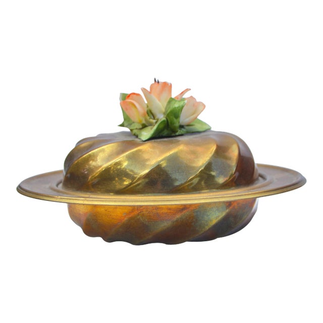 Porcelain Floral-Pattered Brass Accent For Sale