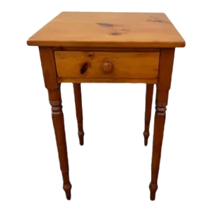 Vintage Early American Style Solid Yellow Pine Single Drawer Work Table Side Table