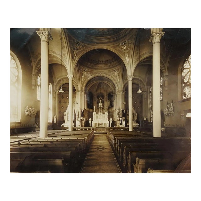 Vintage 1941 Sacred Heart Church Cathedral Interior Photograph For Sale