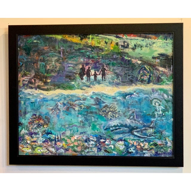 Cerulean Contemporary, Abstract, Figurative Oil Painting, Ocean Beach Art For Sale - Image 8 of 9