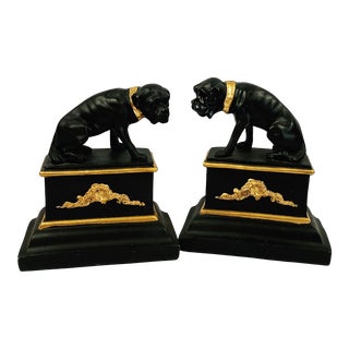 Late 20th Century Black & Gold Dog Bookends - a Pair For Sale