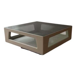 Space Age Coffee Table in White Smoked Glass and Wenge Wood, 1970s For Sale