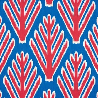 Sample - Schumacher X Johnson Hartig Bodhi Tree Fabric in Blue & Red For Sale