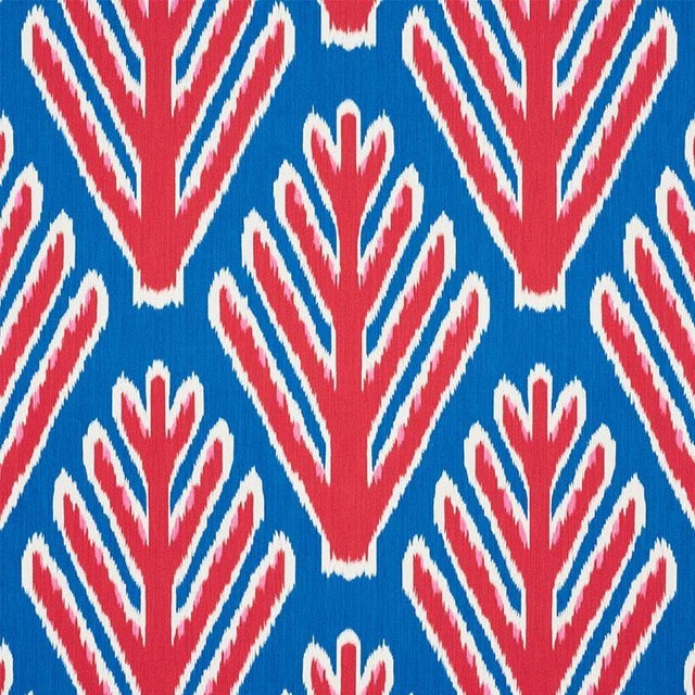 Sample - Schumacher X Johnson Hartig Bodhi Tree Fabric in Blue & Red For Sale