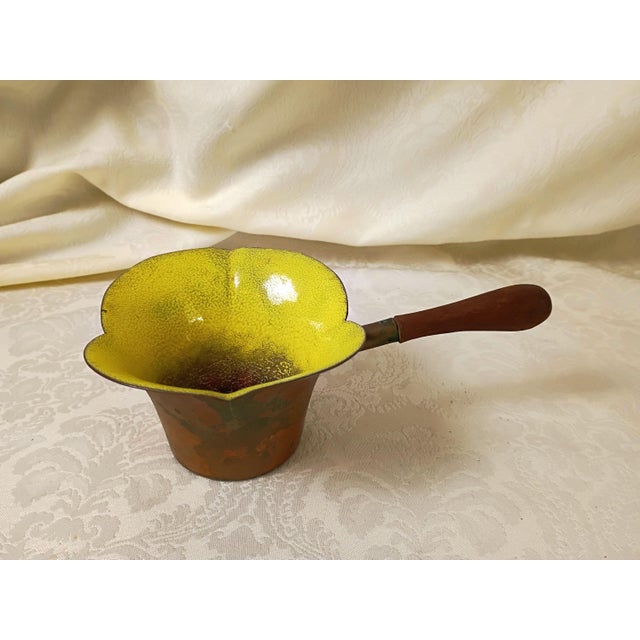 Serge Nekrassoff Enamel Copper Ashtray Smoking Collection Arts and Crafts Mid Century Canary Yellow Nested Ladle Set William Morris Style Decor For Sale In Savannah - Image 6 of 15