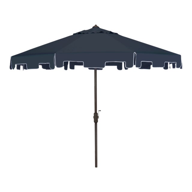 Resistant 9 Ft Crank Market Push Button Tilt Umbrella With Flap in Navy For Sale