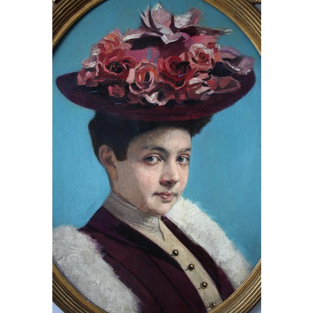 Portrait of Lady with Hat, 1800s, Oil Painting, Framed For Sale - Image 6 of 18