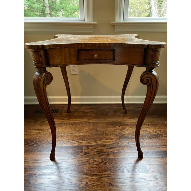 Brown Vintage Inlaid Four-Drawer Game Table For Sale - Image 8 of 8