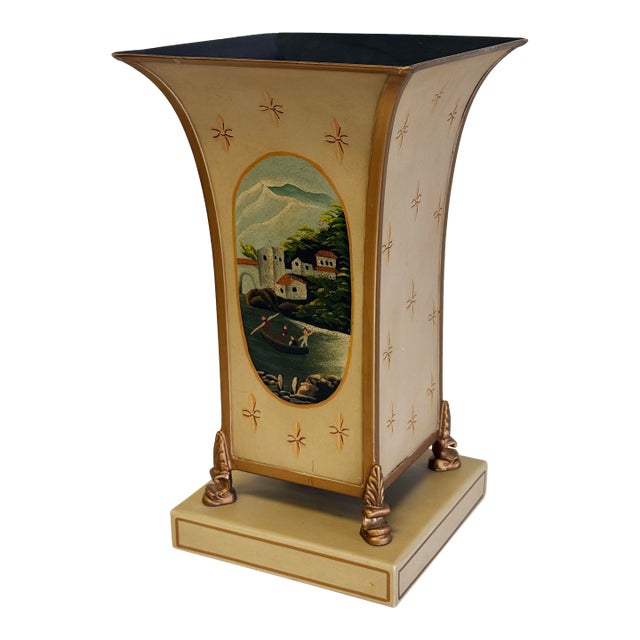 Vintage Hand-Painted Tole Tinware Vase For Sale