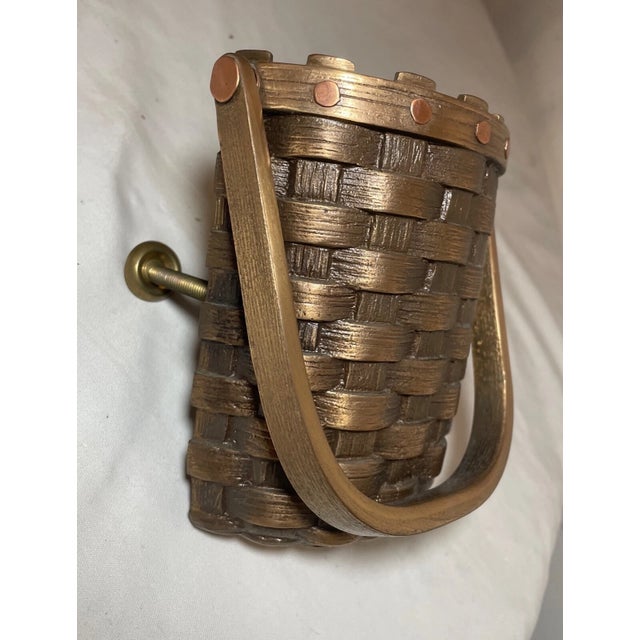 High Quality 1991 Solid Bronze Copper Woven Basket Signed Front Door Knocker For Sale In New York - Image 6 of 10