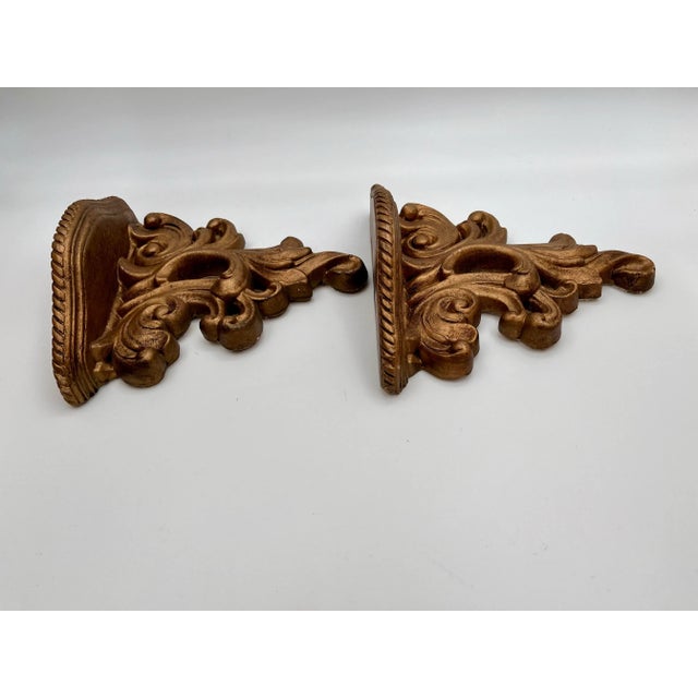 1980s Italian Baroque French Rococo Gold Gilt Plaster Wall Brackets - a Pair For Sale In New York - Image 6 of 11