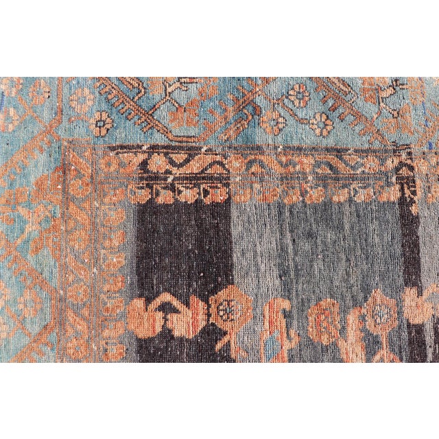 Ivory Antique Konya Oushak Rug With Geometric Medallions in Blue, Rust, and Ivory For Sale - Image 8 of 13